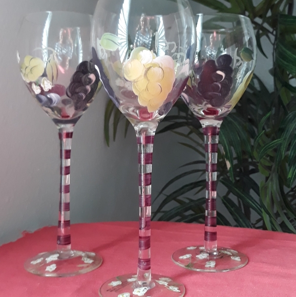 ❤❤🏡 NEW 3 SET GLASS OF WINE HAND PAINTED.  C 30 - Picture 3 of 14